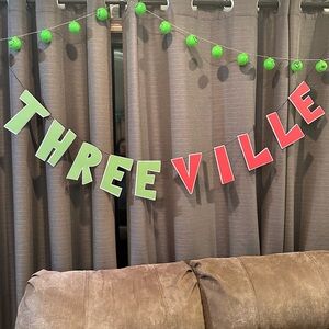 THREE-VILLE Grinch 3rd Birthday Banner